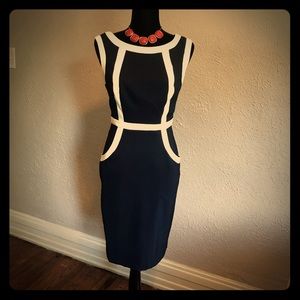 Size 6, Navy and white mid length dress. NWT.